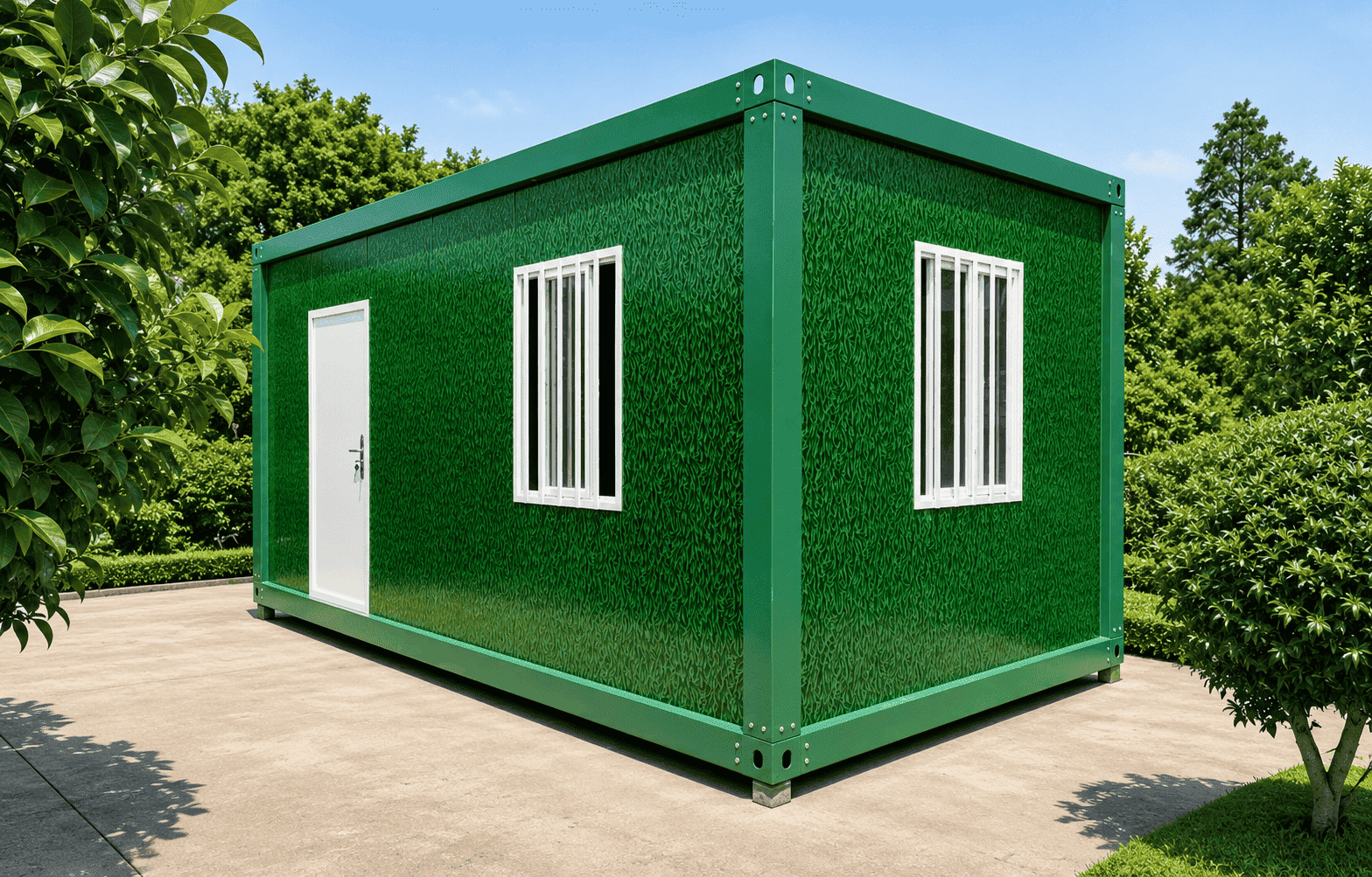 Casa Box Modular Container Green Prefab Unit with White Door for Garden Studio Factory Price