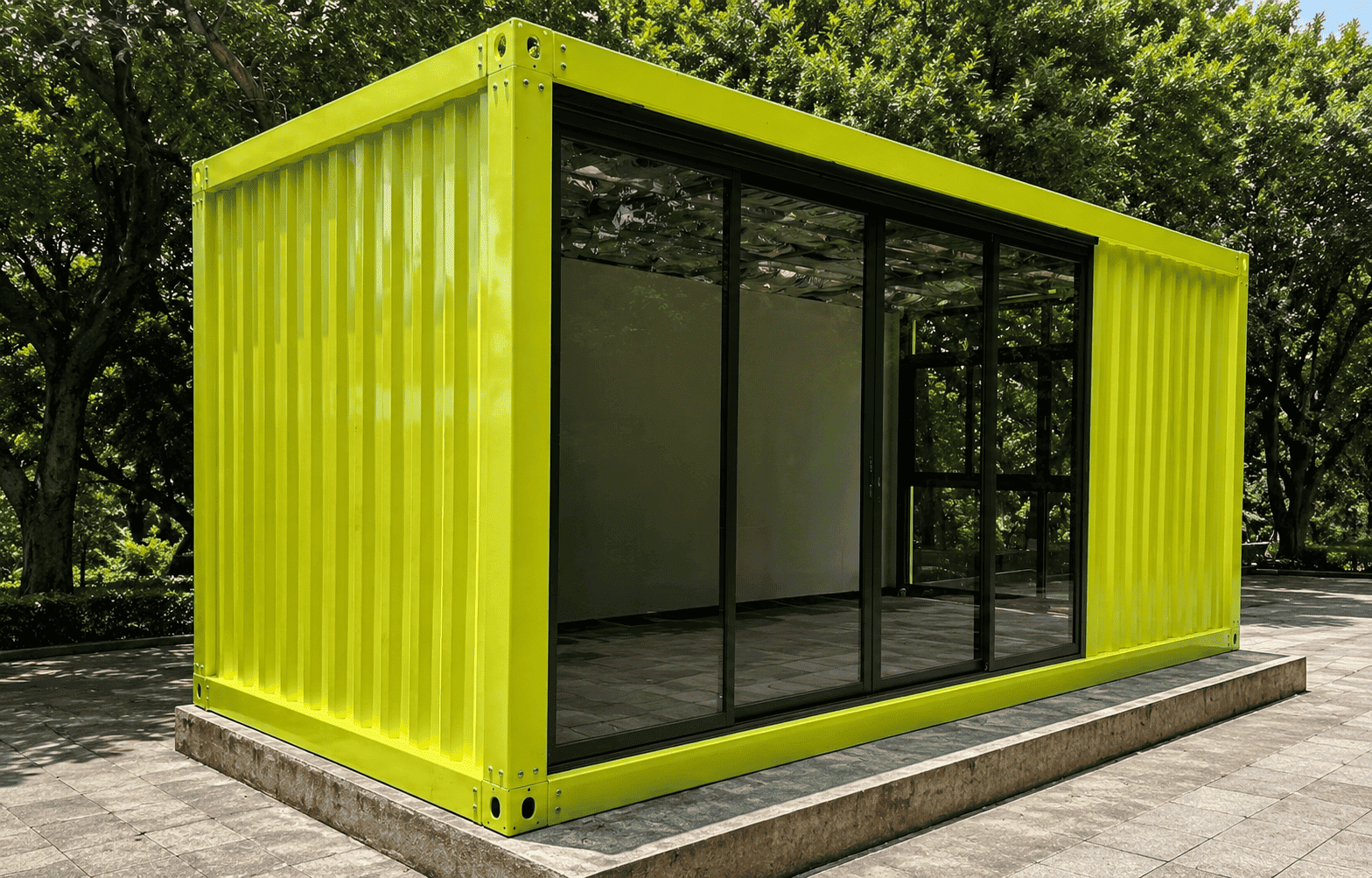 Casa Box Modular Container Yellow Corrugated Steel Pop Up Shop with Sliding Glass Door Manufacturer