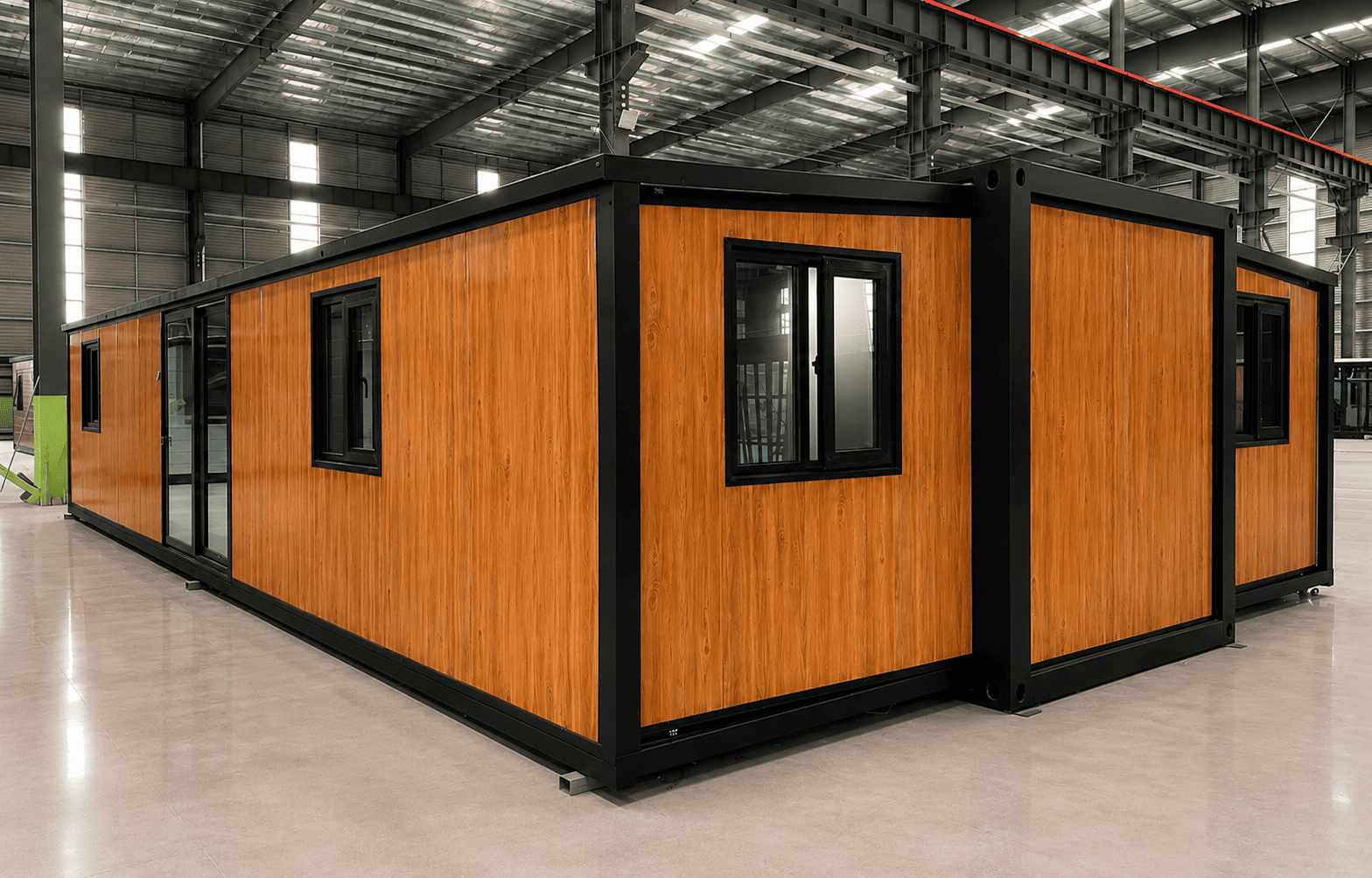 Casa Box 40ft Expandable Container House | Black Frame Glossy Wood