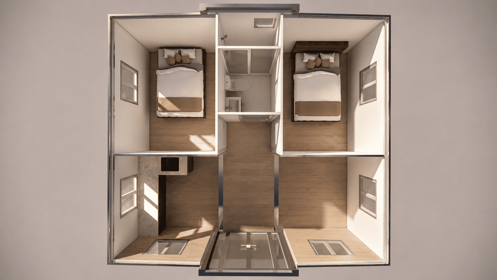 2 Bedrooms 1 Bathroom 1 Kitchen