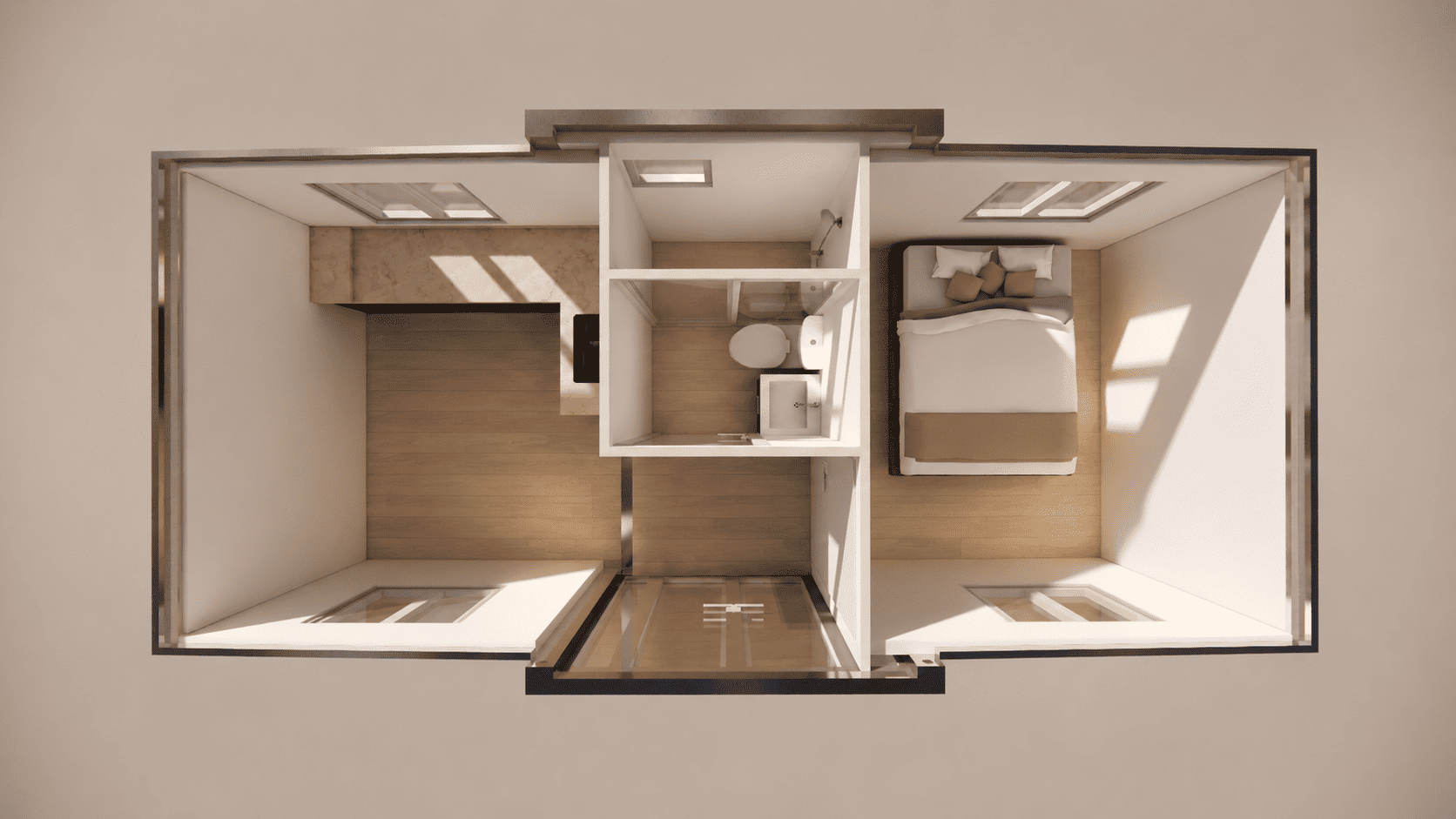 10ft x 20ft 1 Bedroom
1 Bathroom
1 Kitchen
4 Windows