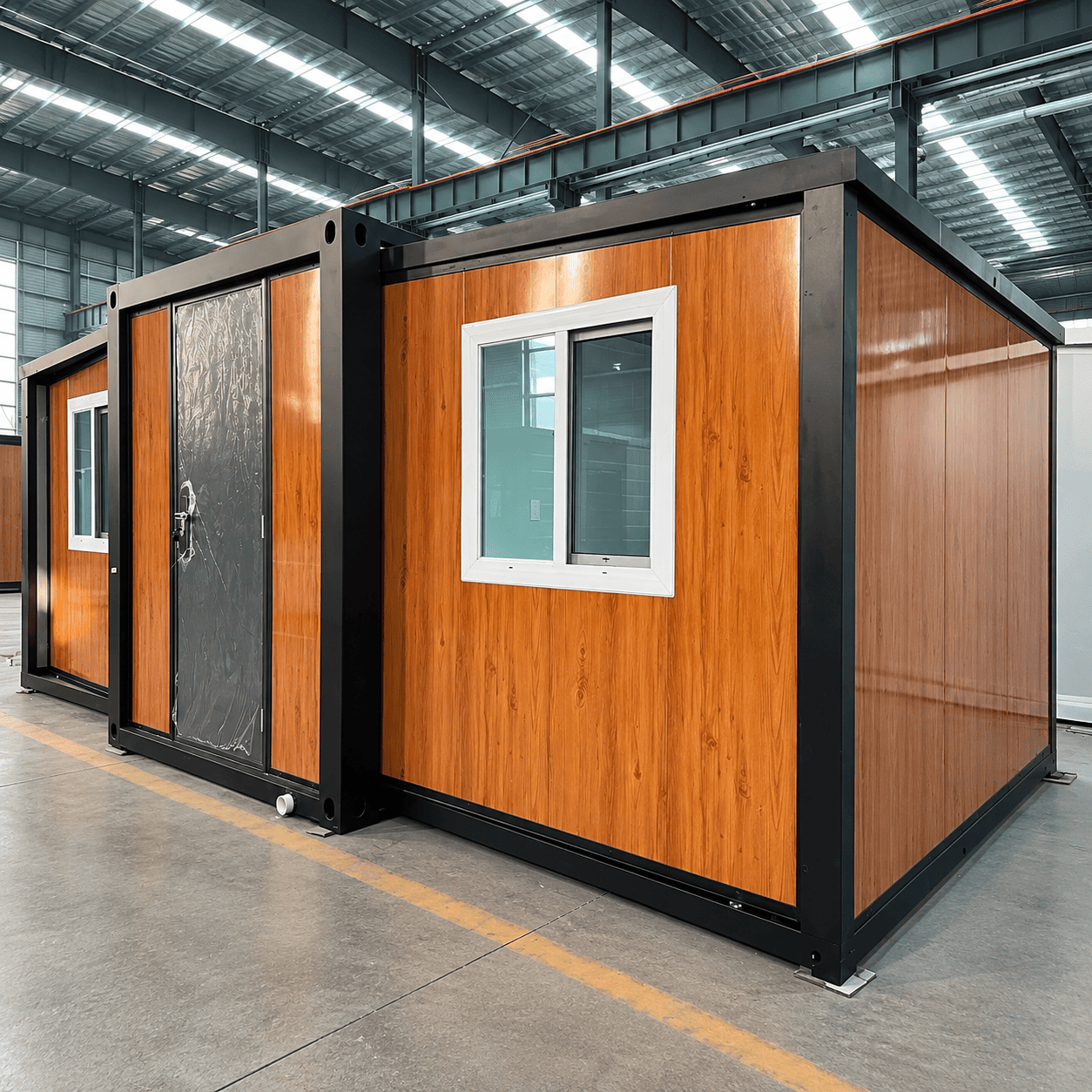 Casa Box 10ft Expandable Container House | Black Frame Wood Panel Modern Rustic Prefab