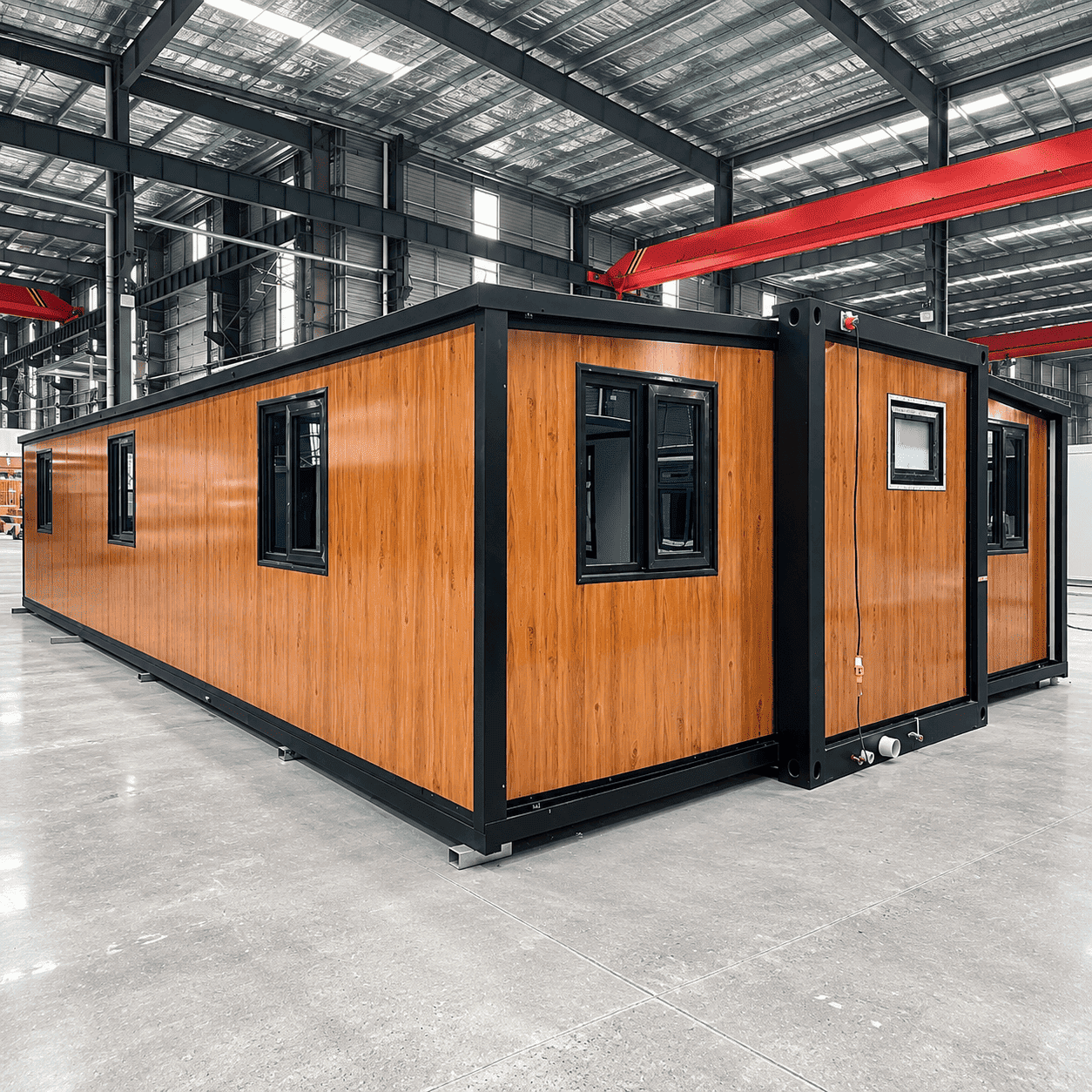 Casa Box 40ft Expandable Container House | Black Frame Glossy Wood